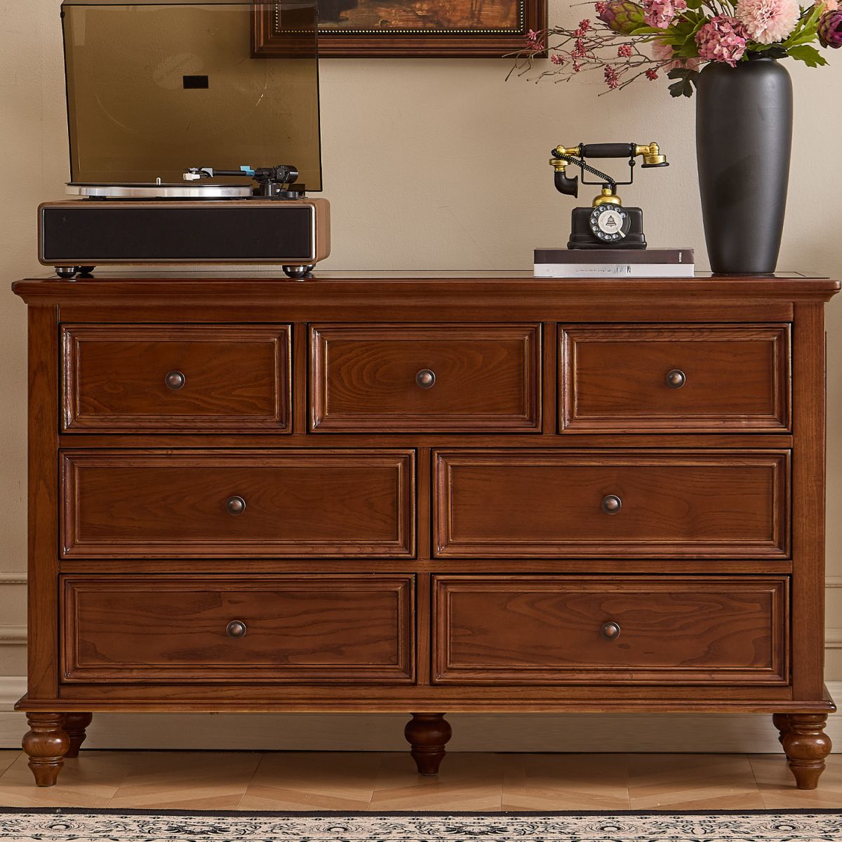 Cocoa Trendy Ash Wood Console Dresser/Semainier with 9/7/6 Drawers, Integrated Cable Management, Horizontal/Vertical