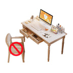 Modern Rectangular Natural Wood Writing Table in Gray/Chalk/Unfinished Color with Drawers