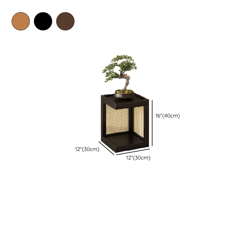 2 Tiers Square Plant Stand Table with Rubberwood Top, 1 Piece Set, 2 Shelves, and Solid Base