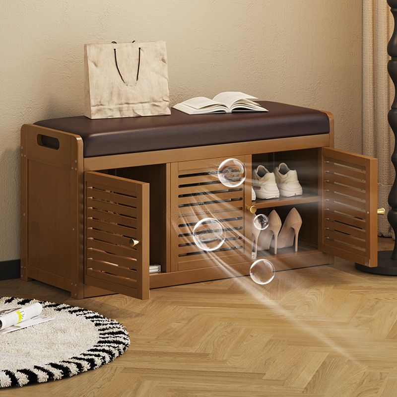 Modish Rectangle Solid Color Storage Ottoman in Cocoa with Container Storage and Bamboo Frame
