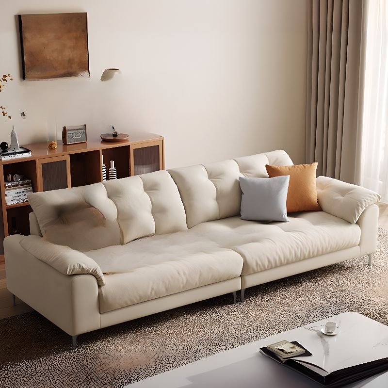 Contemporary Modern Solid Color Water Resistant Standard Sofa in Off-White for 2 People with Slipcover and 3 Pillows