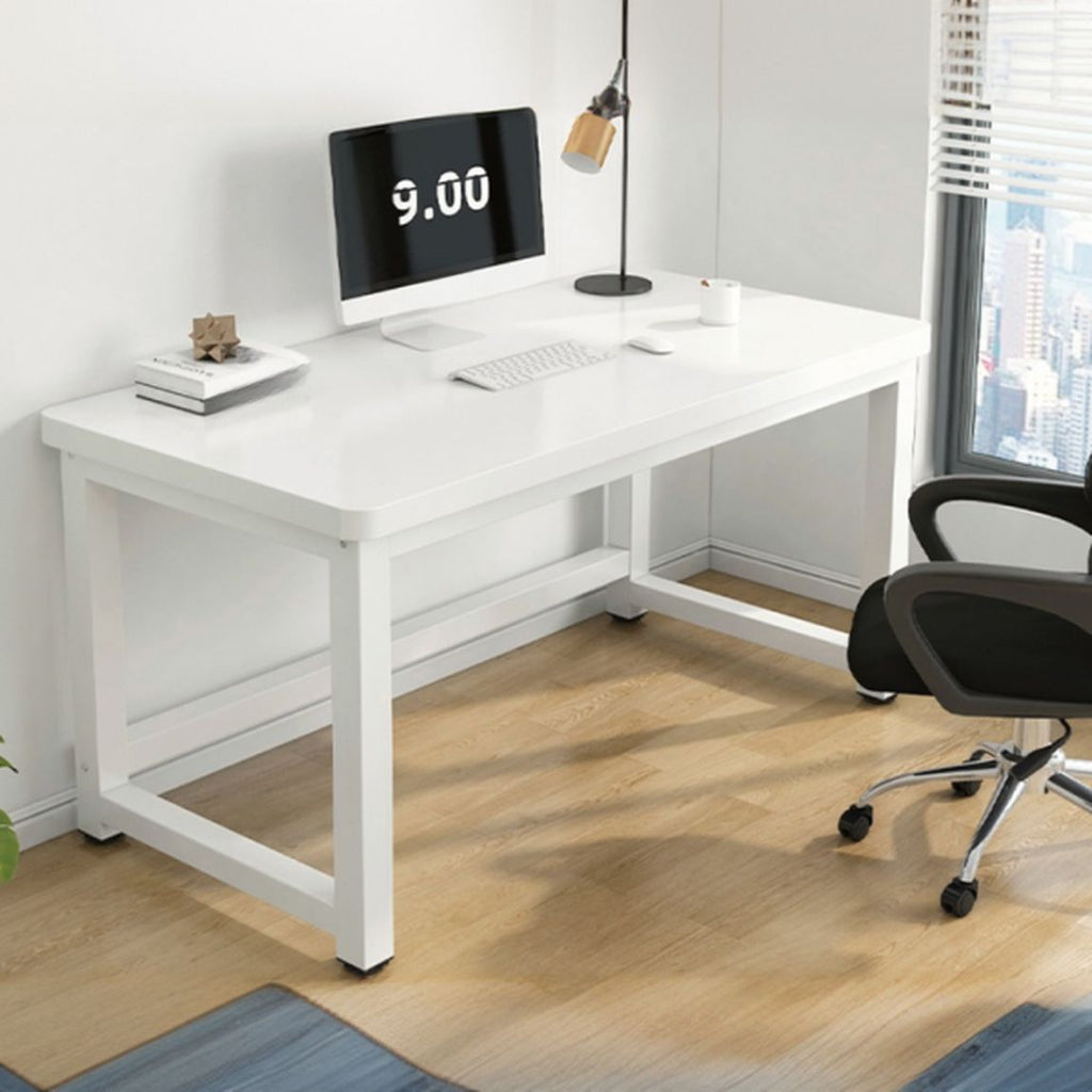 Casual Easy Assembly Writing Desk with Scratch-proof H-Shape Base in Chalk Engineered Wood