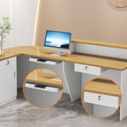 L-Shape with 1 Drawer/2 Drawers Cabinet Hutch Cable Management Desk Return and Filing Cabinet in Crimson/Wood Grain/Auburn