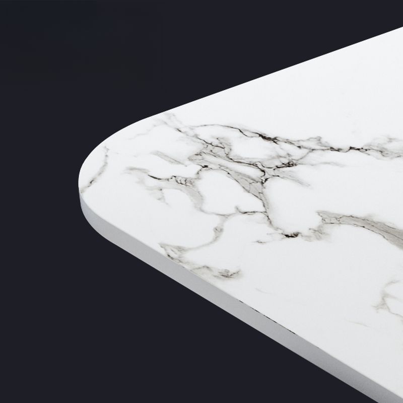 Rectangular Dining Table Set with Slate Stone Top, 4 Legs, Padded Chair, Back, 7 Piece Set in White