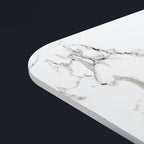 Rectangular Dining Table Set with Slate Stone Top, 4 Legs, Padded Chair, Back, 7 Piece Set in White