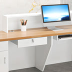 Reception Desk with 1 Cabinet, Hutch, Keyboard Tray, Cable Management, Filing Cabinet, Manufactured Wood Top, and 1 Drawer Pedestal