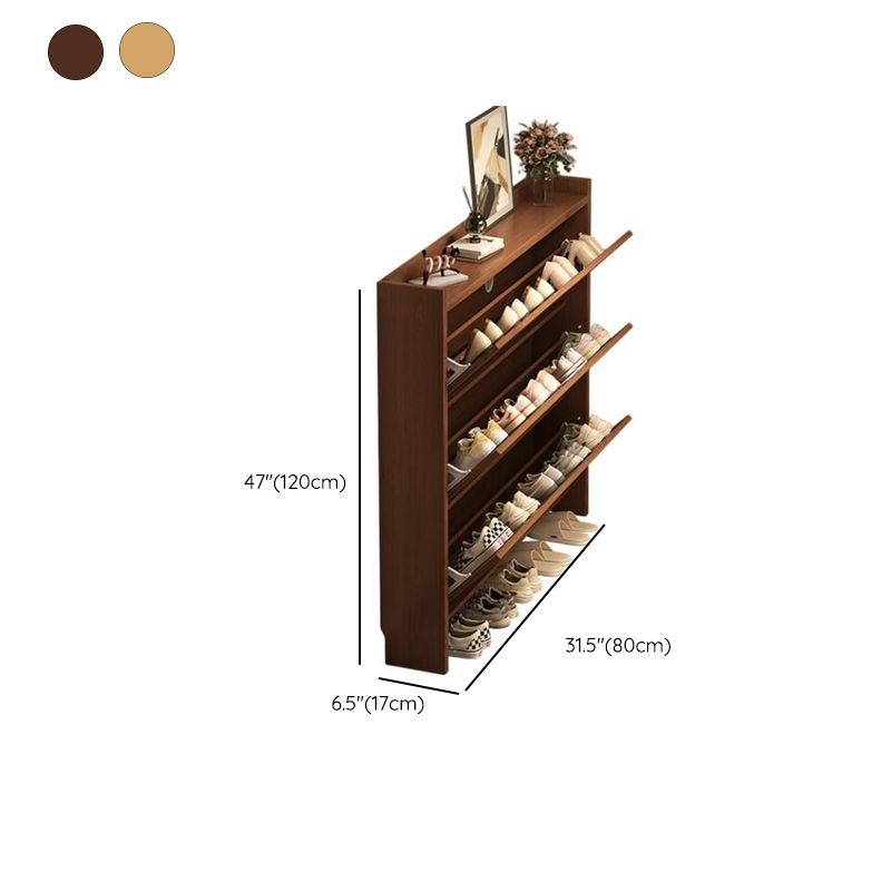 Engineered Wood 3 Tiers Entryway Shoe Storage with Shelf, Unattached Gate, Dustproof Cover, and Closed Back