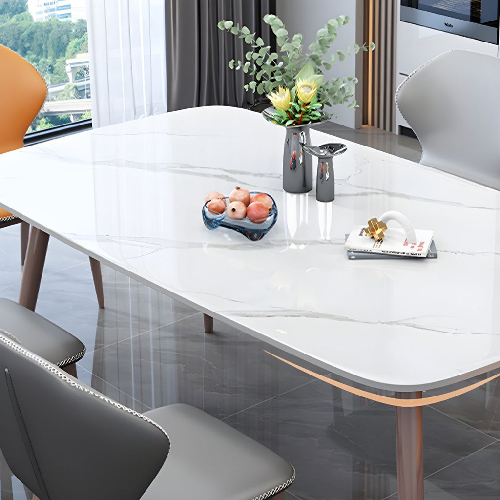 7-Piece Metal Modern Dining Set with Slate Table Top and Upholstered Chairs in Violet Color