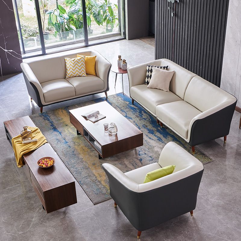 Contemporary Modern Solid Color Water Resistant Standard Sofa in Off-White 4-seater/for 3 with 2 Pillows