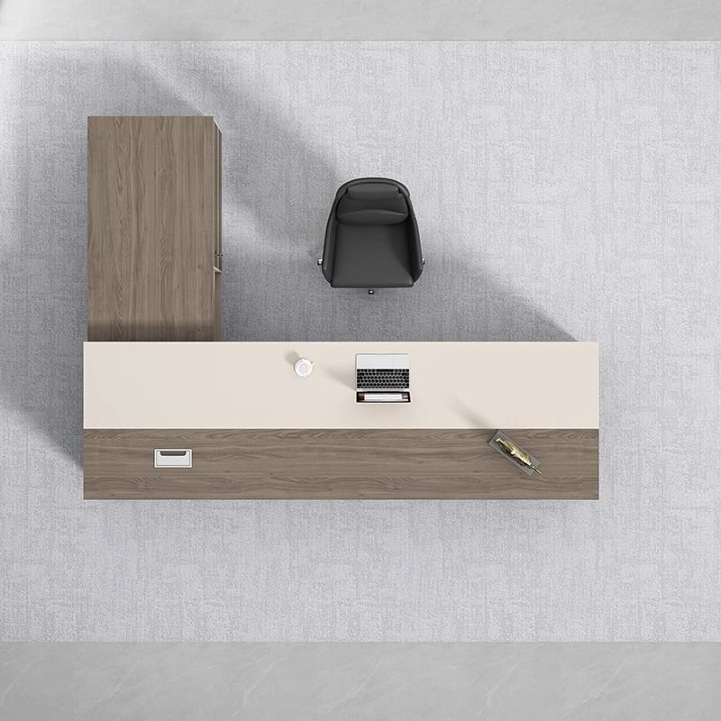 Scratch-proof Office Desk with 2 Drawers, Stump Base, Exterior Shelf, Cable Management, Front Splash, and Cooling Hole