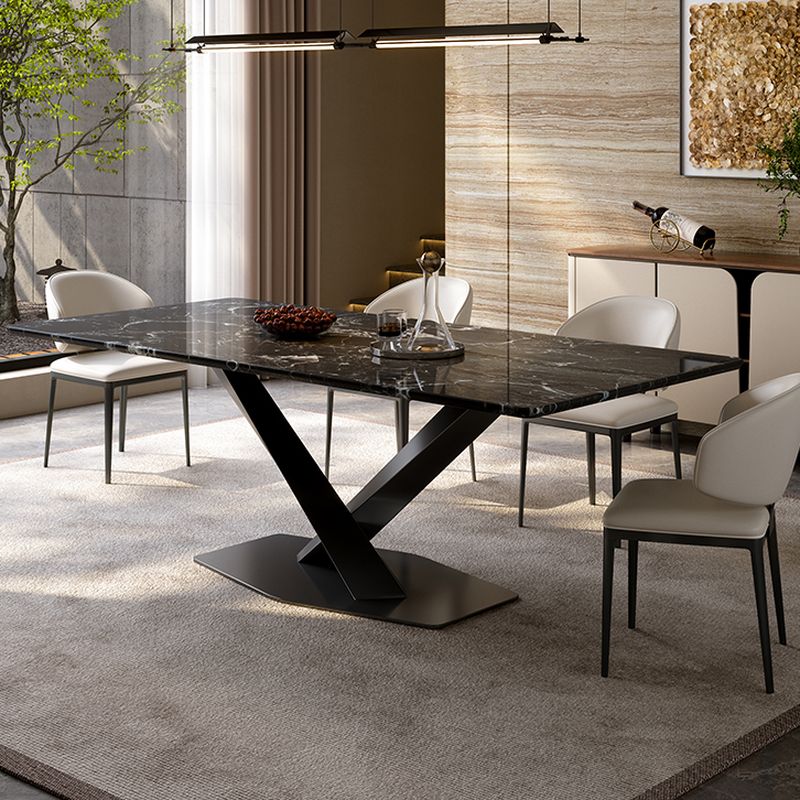 Trendy Marble Top Dining Table with Steel Cross Legs, Fixed Table in Ink, Scratch-immune, 4-person Seating/Seating for 6
