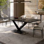 Trendy Marble Top Dining Table with Steel Cross Legs, Fixed Table in Ink, Scratch-immune, 4-person Seating/Seating for 6