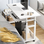 Casual Wood Stand Vertical Adaptable Height Laptop Cart with Wheels
