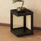 2 Tiers Square Natural Wood Plant Stand Side Table with 2 Shelves in a Solid 1 Piece Set