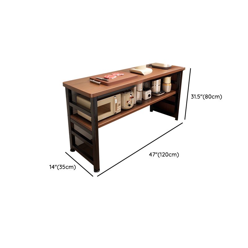 Modish Rectangle Kitchen Island with 3/2 Shelves, Manufactured Wood Countertop, Open Storage in Brown/Natural
