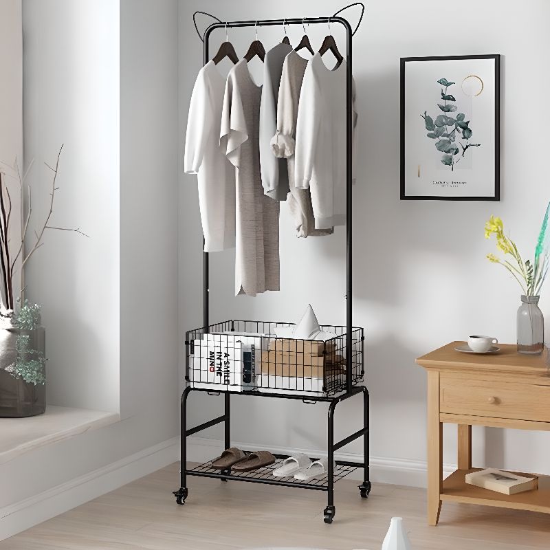 Modern Simple Style/Glam Hall Rack with Receptacle, 1 Shelf, Alloy Frame, 1 Basket, and Alloy Hook
