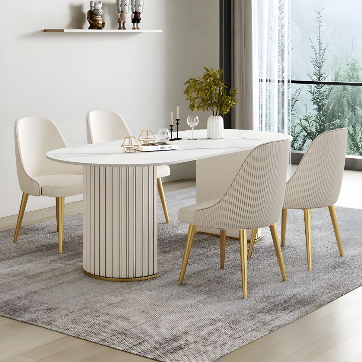 Modern Style Sintered Stone Dining Set Oval 1/2/5/6/7 Pieces Dining Set for Dining Areas