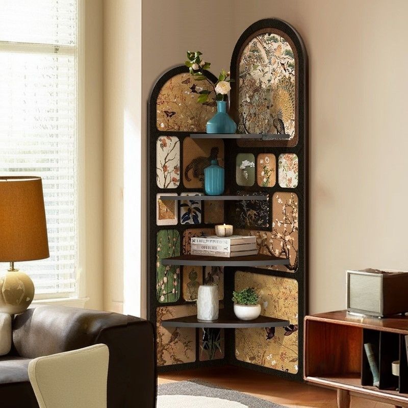 Modern Simple Style Nook Decorative Cabinet with 4 Exterior Shelves, Matte Black Lumber Top