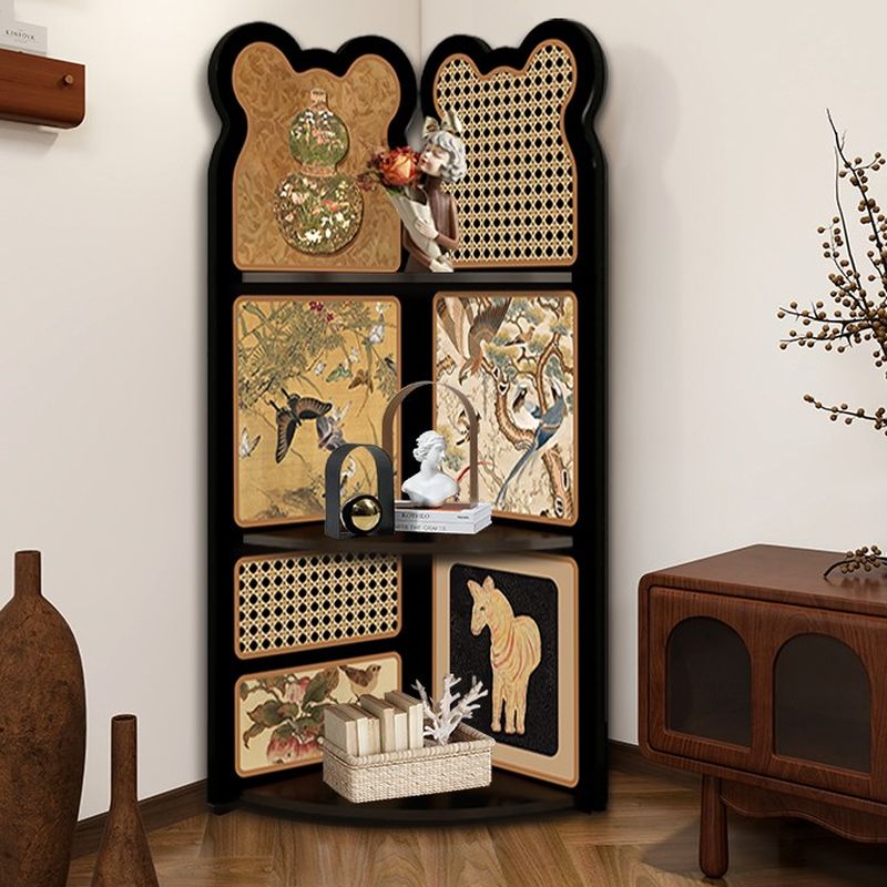 Modern Simple Style Nook Decorative Cabinet with 3/4 Exterior Shelves, Lumber Countertop in Matte Black