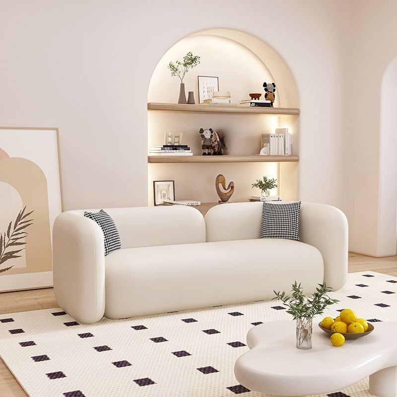 Contemporary Modern Solid Color Stain Resistant Standard Sofa/Loveseat in Pu Leather with Gray/Cerulean/Off-White Upholstery, Seats 4/3/2-seater, and 2 Pillows