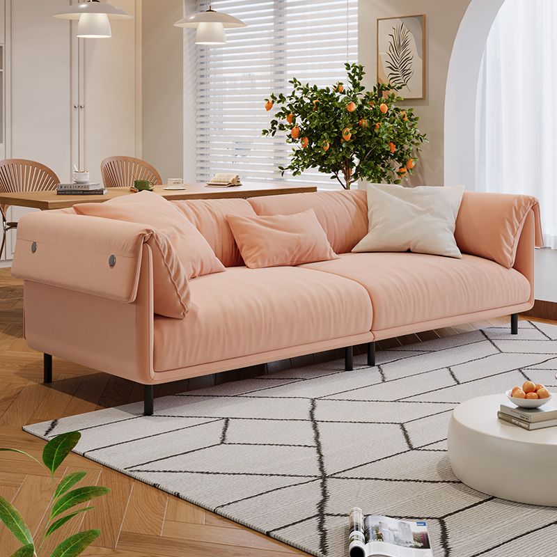 Drawing Room Standard Sofa in Genuine Leather/Flannel with White/Cerulean/Tan Upholstery, Armrest, and 3 Pillows
