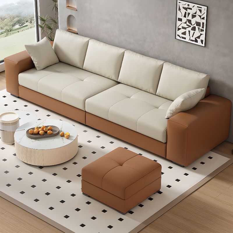 Modern Solid Color Scratch-defiant Standard Sofa in Pu with Dark Grey/Ivory/Coffee Upholstery, 4-seater/3-seater, and 2 Pillows
