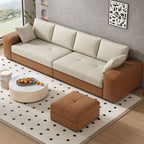 Modern Solid Color Scratch-defiant Standard Sofa in Pu with Dark Grey/Ivory/Coffee Upholstery, 4-seater/3-seater, and 2 Pillows
