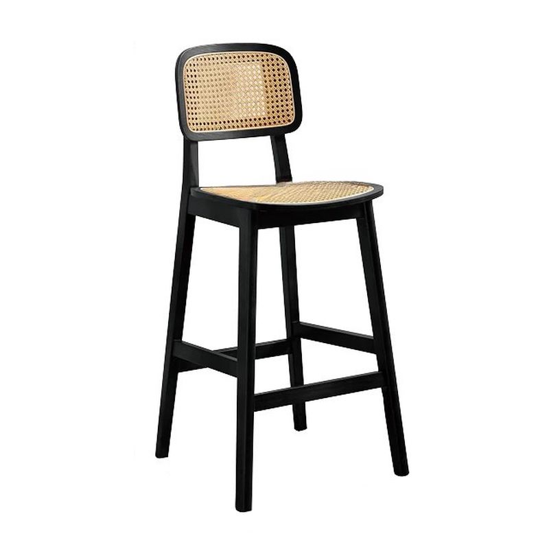 Casual Bar Stools in Midnight Black/Caramel/Natural Color with Cane Back Saddle Seat and Leg Rest
