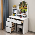 Simple Standard Auburn/Chalk Timber Vanity Set with Drawers, Standing Mirror and Seat