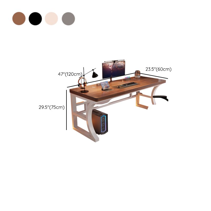 Modern Office Computer Desk with Metal Base, Warp Resistant Floor Mounted Design, Featuring Cable Management and Rounded Corners