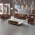 Chesterfield Dark Brown Sofa Apartment Tuxedo Arm Loveseat Genuine Leather Sofa