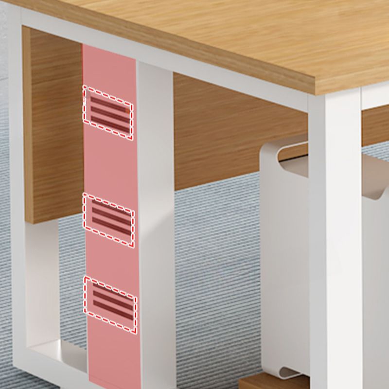 Metal Sledge Base Warp Resistant Wood Color Rectangular Office Computer Desk with Cable Management, Cable Management Included & Front Splash Included
