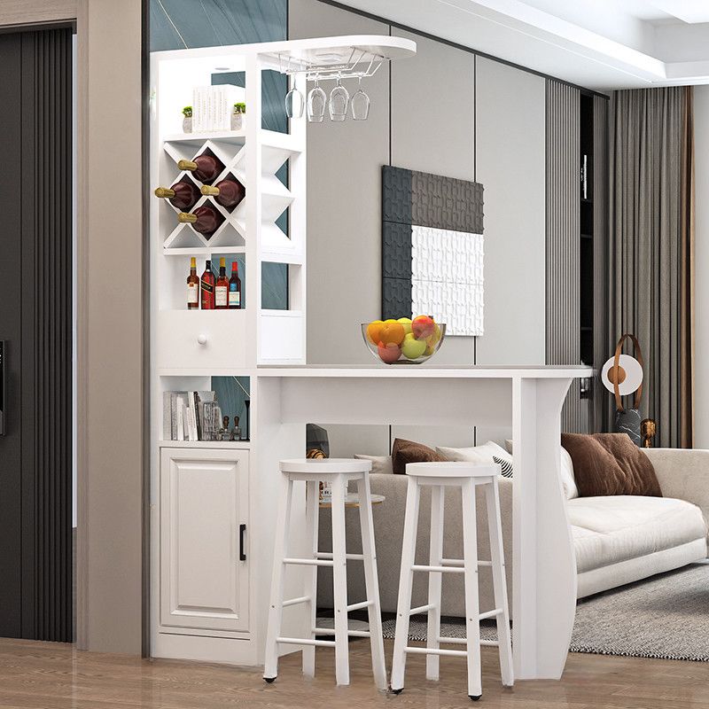 Simplistic Pub Table with Composite Wood Top and Unmovable Pedestal, White Container Storage, Rectangle Shape