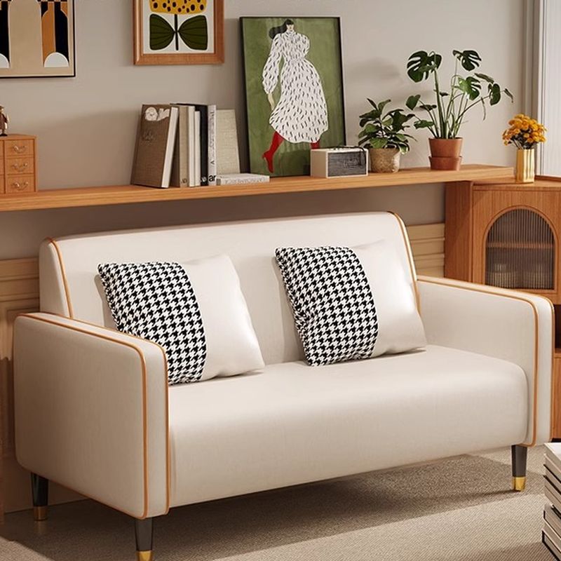 Trendy Solid Color Stain Resistant Loveseat in Synthetic Leather Grey/Beige/Amber Color for 2 People with 2 Pillows