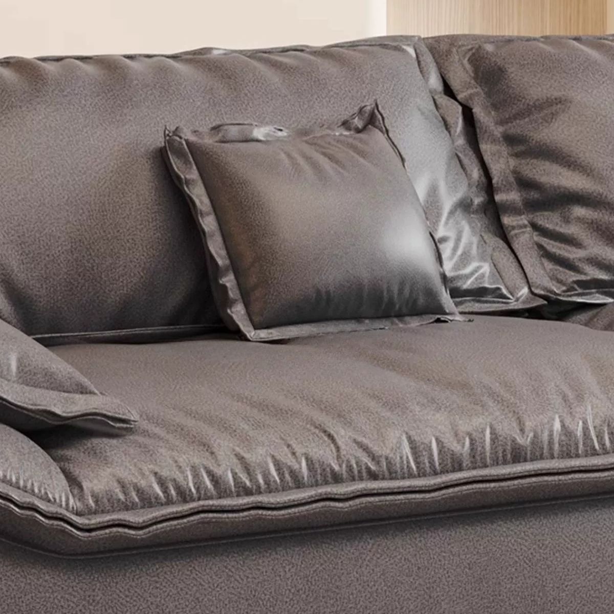 Modish Solid Color Stain Resistant Standard Sofa/Single Sofa in Grey with Pillow Top Arm and 4 Pillows for 4-seater/3-seater/2