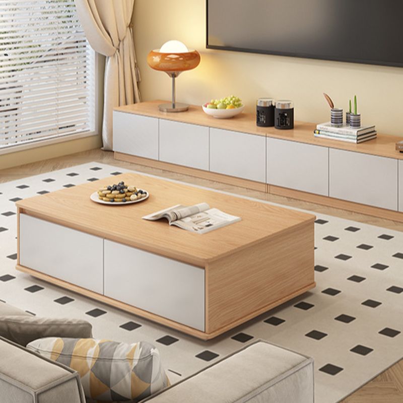 Rectangular Raw Wood Board Game Coffee Table