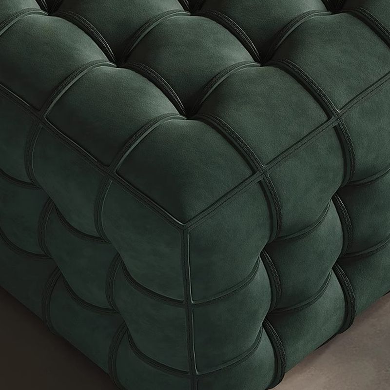 Modish Square Solid Color Standard Ottoman in Genuine Leather with Light Gray/Maroon/Navy Blue Button-tufted Upholstery
