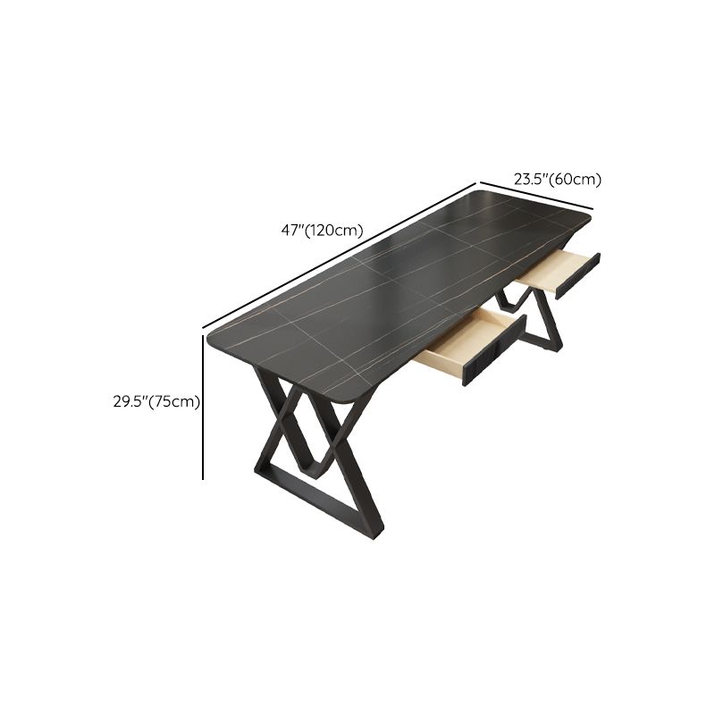 Easy Assembly Heat Resistant Writing Desk with 2 Drawers and Sleigh Base in Glossy Black Slate