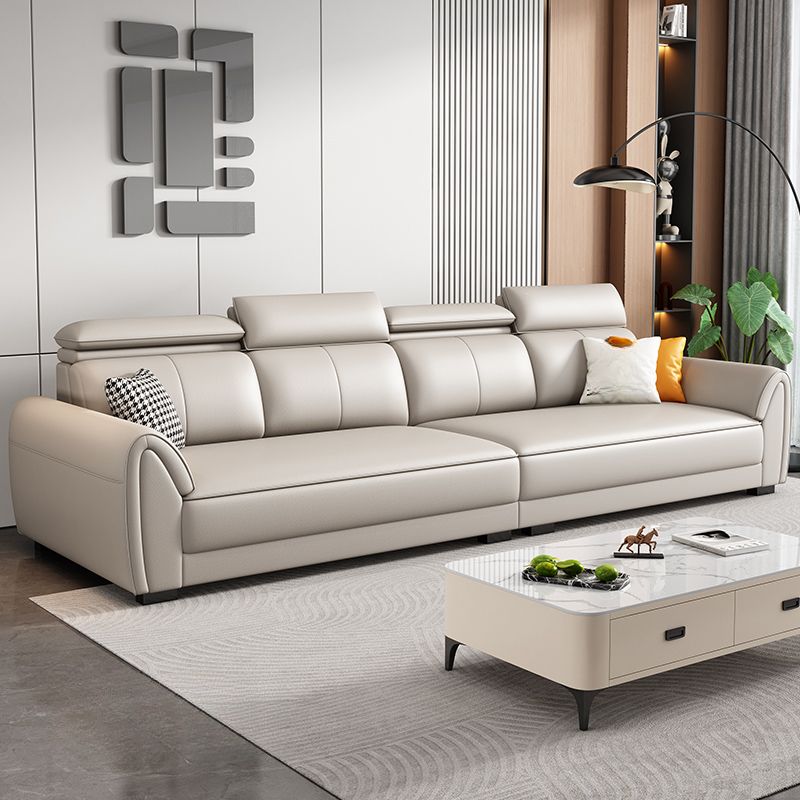 Contemporary Modern Solid Color Stain Resistant Standard Sofa in Light Gray/Light Brown/Tan, Seats 3 with 3 Pillows