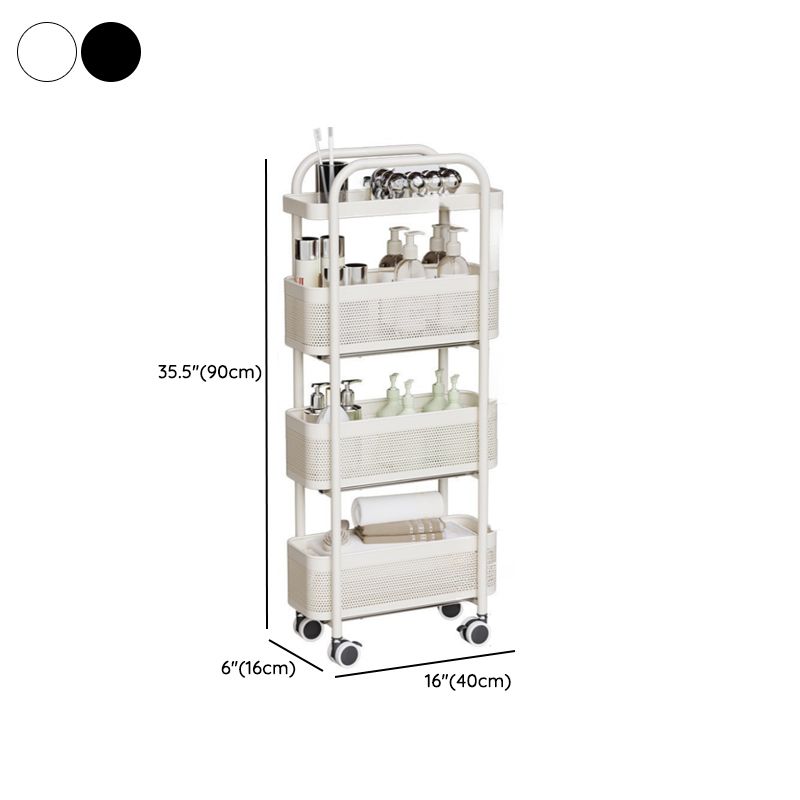 Portable Center with Wheels, Drawer, 4/3/2 Drawers, Exterior Shelving, Metal Countertop, Open Storage, Black/White Top
