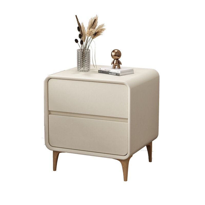Modish Nightstand With Drawer Organization, 2 Drawers, Pleather Countertop, and Leg