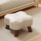 Casual Unique Solid Color Standard Ottoman in Pleather with Chalk/Jade Green/Sepia Stitch-tufted Upholstery