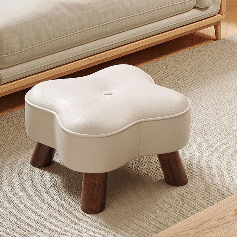Casual Unique Solid Color Standard Ottoman in Pleather with Chalk/Jade Green/Sepia Stitch-tufted Upholstery