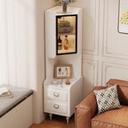 Scratch-immune Accent Cabinet with 2 Exterior Shelves, Sintered Stone Countertop, Glazed Door, Stain Resistant, and LED Lighting