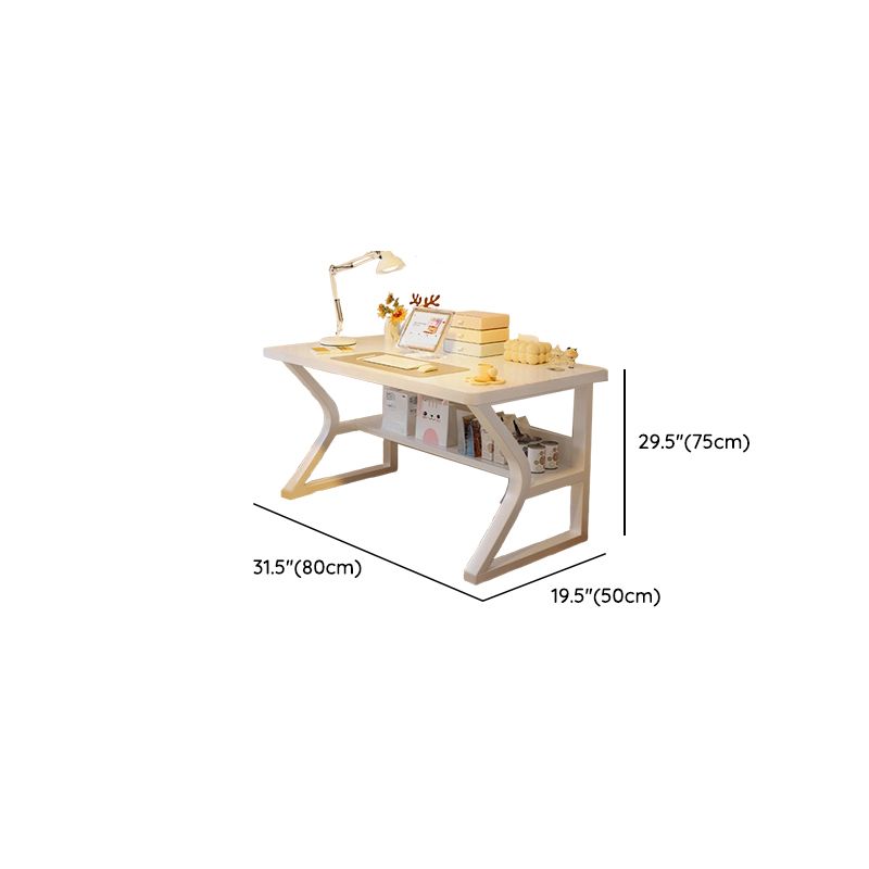 Modern Rectangular Chalk Laminate Writing Table with Exterior Shelf, Hutch, and Cable Management