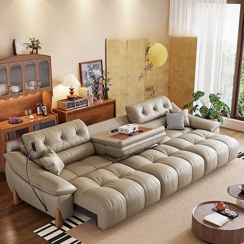 Modish Solid Color Stain Resistant Standard Sofa in Light Gray, 3-seater with 3 Pillows