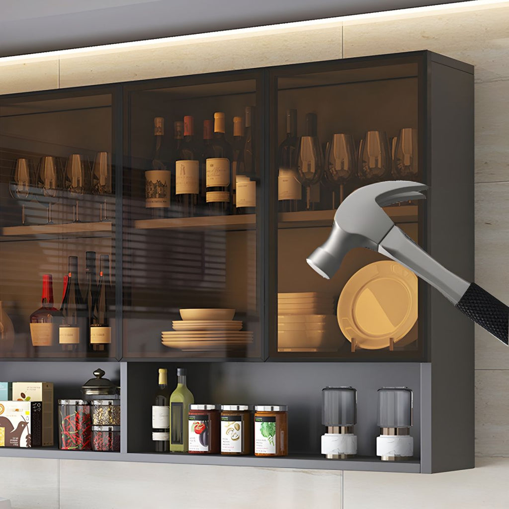 Modern Display Stand Wall Mounted Faux Wood Storage Cabinet for Dining Room