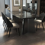 Natural Marble Dining Table in Modern Simple Style, Fixed Table in Midnight Black for 6-person, Scratch Resistant Marble Slab, Mixed-material Design