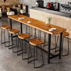 Minimalist Pub Table with Natural Wood Trestle Base in Auburn Rectangle and Foot Pedestal
