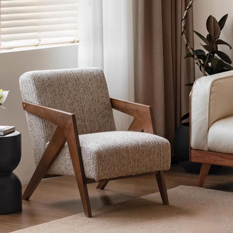Simplistic Solid Color Arm Chair with Sewn Pillow Back in Light Gray and Arms